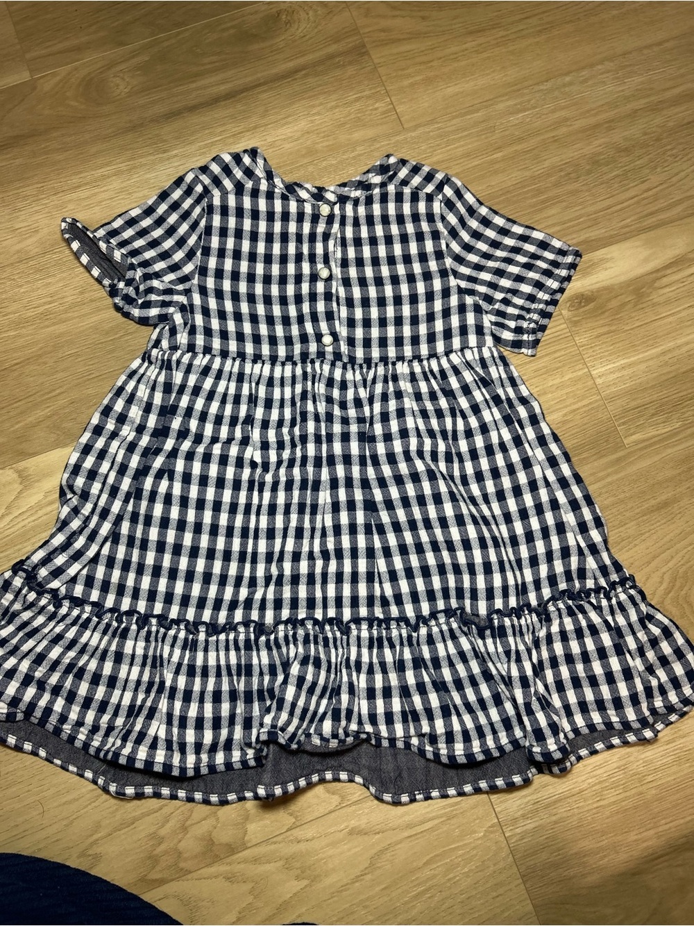 Zara Navy and White Gingham Short-Sleeve Tiered Dress